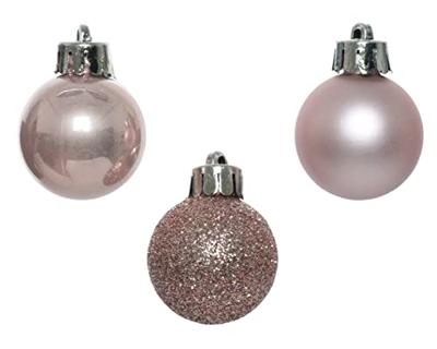 Decoris kerstballen set plastic 14st Poederroze 3cm - thumbnail