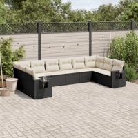 10-delige Loungeset met kussens poly rattan zwart - thumbnail