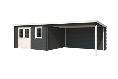 Blokhut met overkapping Aida 760x275 Carbon Grey-Wit Outdoor Life - Outdoor life