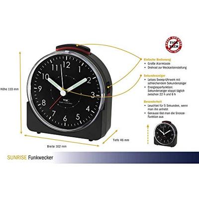 TFA Dostmann 60.1513.01 Wekker Zendergestuurd Zwart Fluorescerende Wijzers