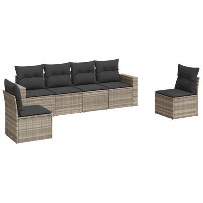 6-delige Loungeset met kussens poly rattan lichtgrijs
