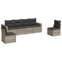 6-delige Loungeset met kussens poly rattan lichtgrijs - thumbnail