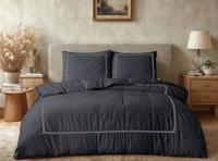 RoyalTextile - Brata Dekbedovertrek - Zwart/Grijs - Zwart 200 x 200/260 - thumbnail