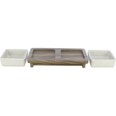 TRIXIE Hondenbakset City Style 2 x 400 ml van keramiek wit - praktische voerbak voor grote honden 12 x 12 cm op houten sokkel, robuust en vaatwasmachinebestendig - 24824