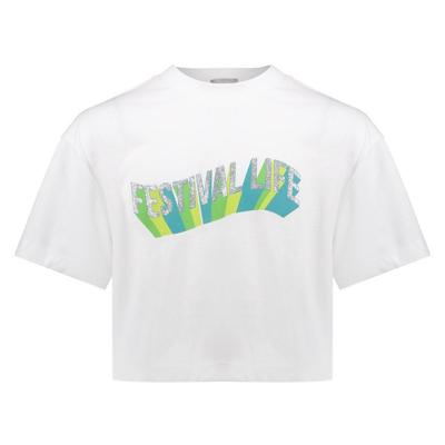 Geisha zomer t-shirt meisjes - festival life - off wit / aqua / lime