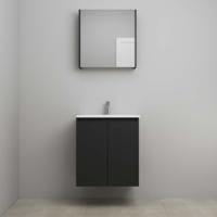 On-Line Badkamermeubelset - 60 cm - Voorgemonteerd - Greeploos 2 Deuren - Acryl Wastafel - 1 Kraangat - Spiegelkast - Mat Zwart - thumbnail