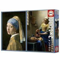 Puzzel - EDUCA - Meisje met de parel + Het melkmeisje, Johannes Vermeer - 2x1000 stukjes - thumbnail