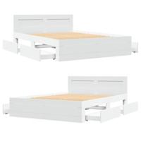 Bedframe met hoofdeinde bewerkt hout wit 120x190 cm - thumbnail
