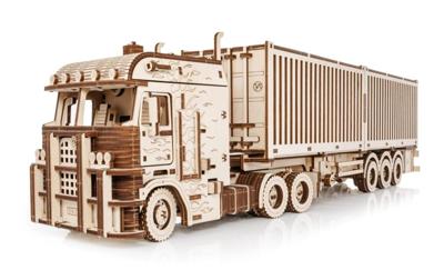 Eco Wood 3D Houten Puzzel Truck “Road King” met Container-Semitrailer Modelbouw