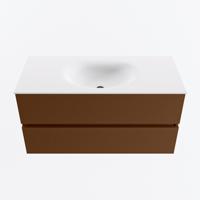 MONDIAZ VICA 100cm badmeubel onderkast Rust 2 lades. Wastafel MOON midden zonder kraangat, kleur Talc. - thumbnail