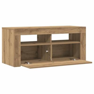 Tv-meubel met LED 90x35x40 cm bewerkt hout artisanaal eiken