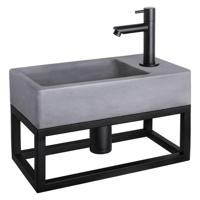 Fonteinset Differnz Force Beton en Handoekrek 40x22x9 cm Donker Grijs Met Rechte Kraan Mat Zwart - thumbnail