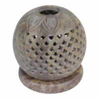 Theelichthouder Zeepsteen Rond Marrakech Medium - thumbnail