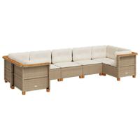 7-delige Loungeset met kussens poly rattan beige - thumbnail