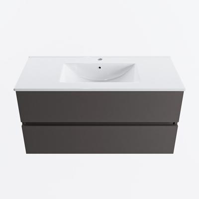 MONDIAZ VICA 100cm badmeubel onderkast Dark Grey 2 lades. Wastafel DENIA midden 1 kraangat, kleur Glanzend Wit.
