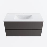 MONDIAZ VICA 100cm badmeubel onderkast Dark Grey 2 lades. Wastafel DENIA midden 1 kraangat, kleur Glanzend Wit. - thumbnail