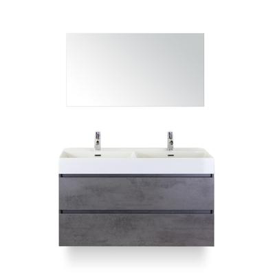 Maxx XL Badmeubelset 120 cm - Beton Antraciet - Wastafel Kube Dubbel 2 kraangaten - met Spiegel