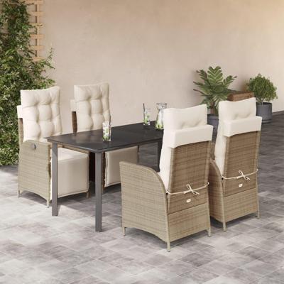 5-delige Tuinset met kussens poly rattan beige