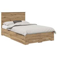 Bedframe met hoofdeinde Artisan Eiken 135 x 190 cm Bewerkt hout - thumbnail