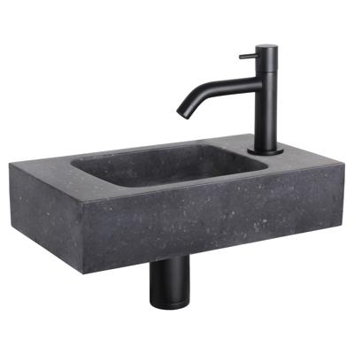 Differnz Force fonteinset - 40x22x9cm - Rechthoek - 1 kraangat - Gebogen matte zwarte kraan - Natuursteen Zwart SW499009/SW529054/SW533192/SW796275
