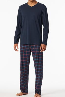 Schiesser Pyjama met geruite broek blauw