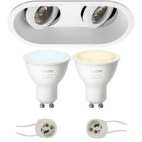 Pragmi Zano Pro - Inbouw Ovaal Dubbel - Mat Wit - Kantelbaar - 185x93mm - Philips Hue - LED Spot Set GU10 - White Ambiance - Bluetooth - thumbnail