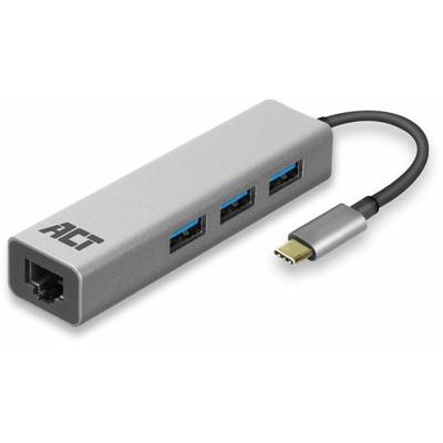 ACT USB-C Hub en Ethernet Adapter met USB-A