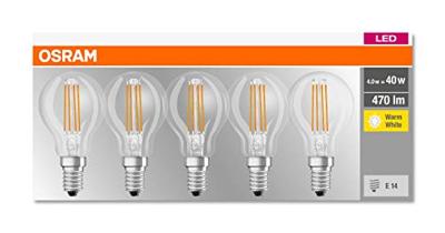 OSRAM HOMELIGHTING 4058075090668 LED-lamp Energielabel E (A - G) E14 Kogel 4 W = 40 W Warmwit (Ø x l) 45 mm x 84 mm Filament / Retro-LED 5 stuk(s)