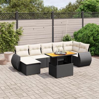 8-delige Loungeset met kussens poly rattan zwart
