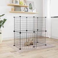 VidaXL Huisdierenkooi met deur 12 panelen 35x35 cm staal zwart - thumbnail