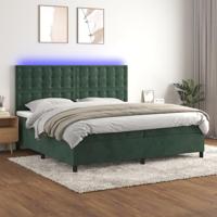 Boxspring met matras en LED fluweel donkergroen 200x200 cm - thumbnail