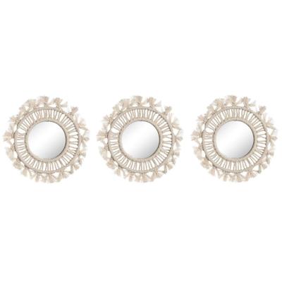 Set spiegels Home ESPRIT Wit Boho 20 x 1 x 20 cm (3 Onderdelen)