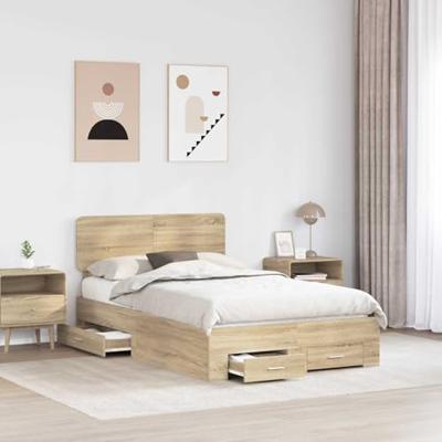 Bedframe met hoofdeinde Sonoma Eiken 135 x 190 cm Bewerkt hout