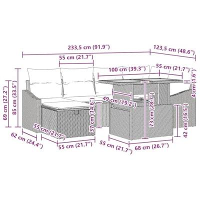 Tuinbankenset met kussen met opslag 7 pcs Zwart poly rattan