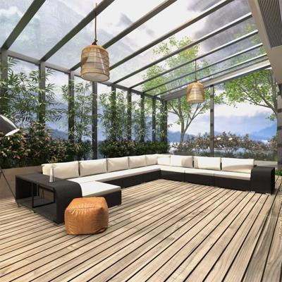 11-delige Loungeset met kussens poly rattan zwart