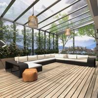 11-delige Loungeset met kussens poly rattan zwart - thumbnail