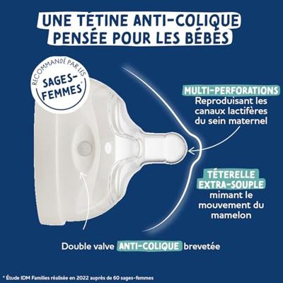 Babyfles tegen koliek - DODIE - 270 ml - Biomimicry speen met meerdere perforaties - 3+ maanden - Flow 2 - Blauw