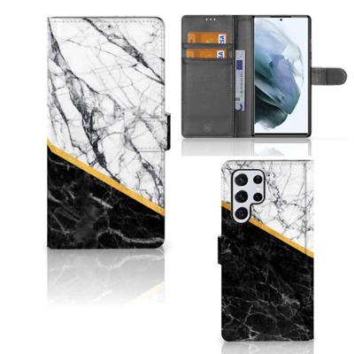 Samsung Galaxy S22 Ultra | Bookcase | Marmer Wit Zwart - Origineel Cadeau Man