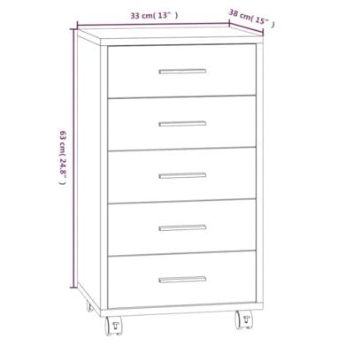 Ladekast met wieltjes bewerkt hout gerookt eikenkleurig
