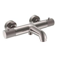 Wiesbaden Ribbd thermostatische badmengkraan hartafstand 15 cm geborsteld staal - thumbnail