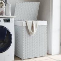 VidaXL Wasmand met deksel 46x33x60 cm poly rattan wit - thumbnail