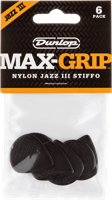 Dunlop Max Grip Nylon Jazz III Stiffo Plectrum 6-Pack zwart - thumbnail