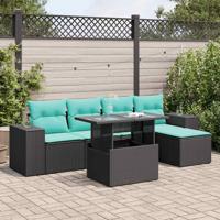 6-delige Loungeset met kussens poly rattan acacia zwart - thumbnail