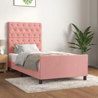 Bedframe met hoofdeinde fluweel roze 80x200 cm - thumbnail