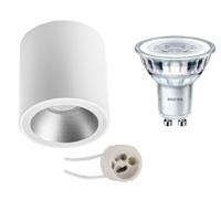 Opbouwspot Set - Pragmi Cliron Pro - GU10 Fitting - Opbouw Rond - Mat Wit/Zilver - Verdiept - Ø90mm - Philips - CorePro 830 36D - 3W - Warm Wit 3000K - Dimbaar - thumbnail