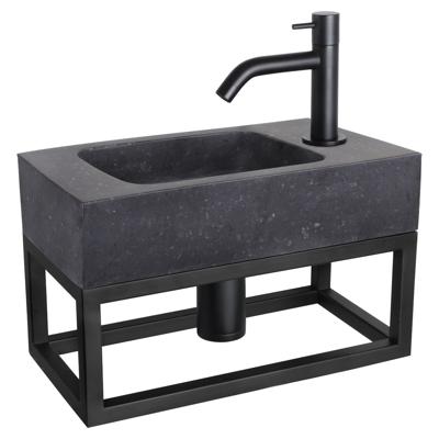 Fonteinset Differnz Bombai Natuursteen en Handoekrek 40x22x9 cm Zwart Met Gebogen Kraan Mat Zwart