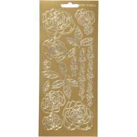 Stickers, rozen, vel 10x23 cm, goud, 1 vel - thumbnail