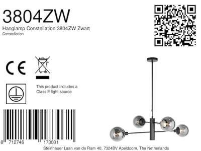 Steinhauer Design hanglampConstellation zwart met smoke glas - 3804ZW