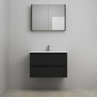 On-Line Badkamermeubelset - 80 cm - Voorgemonteerd - Acryl Wastafel - 1 Kraangat - Spiegelkast - Mat Zwart - thumbnail