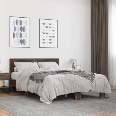 Bedframe bewerkt hout metaal bruin eikenkleur 140x200 cm - thumbnail